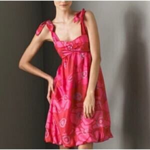 Marc Jacobs Silk Pink Floral Baby Doll Dress Sz 6 Designer Garden Wedding Guest